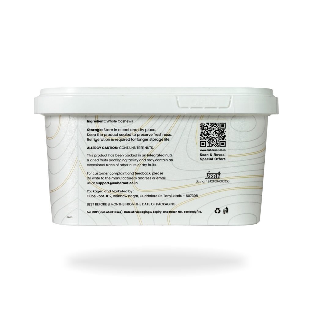 Whole Cashew Nuts W320 Grade (Medium size) 500G - Airtight Container