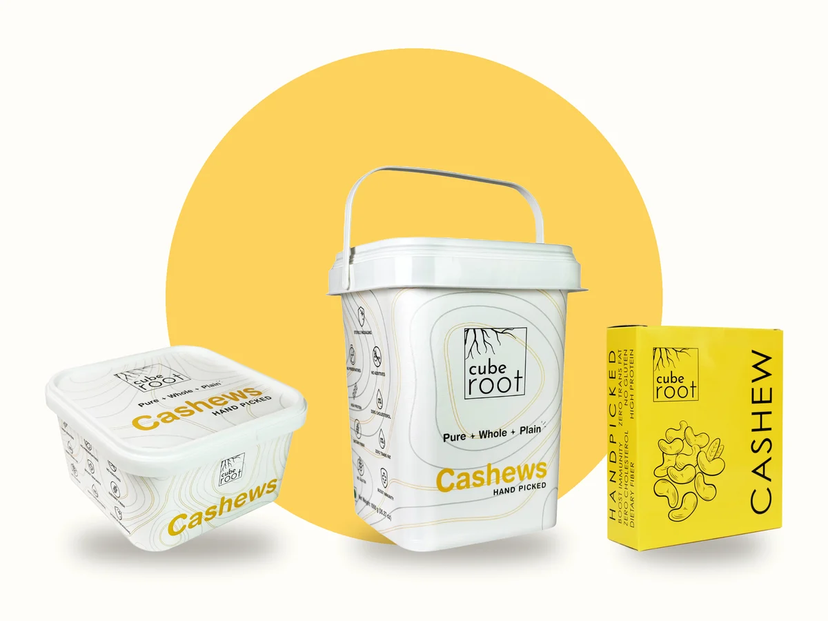 Cube Root 500g, 1kg and 200g cashew packs